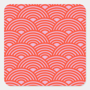 Japanische Wave Seigaiha Pattern Rosa Quadratischer Aufkleber