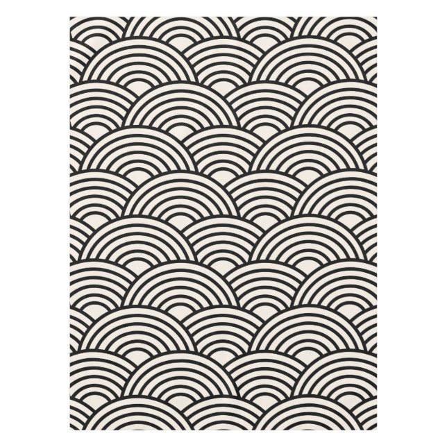 japanische Wave Seigaiha Schwarz und Creme Weiß Tischdecke (Vorderseite)
