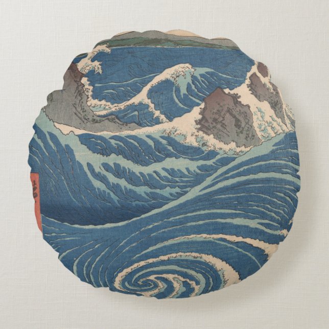 Japanische Waves Naruto Whirlpool Artwork Rundes Kissen (Vorderseite)