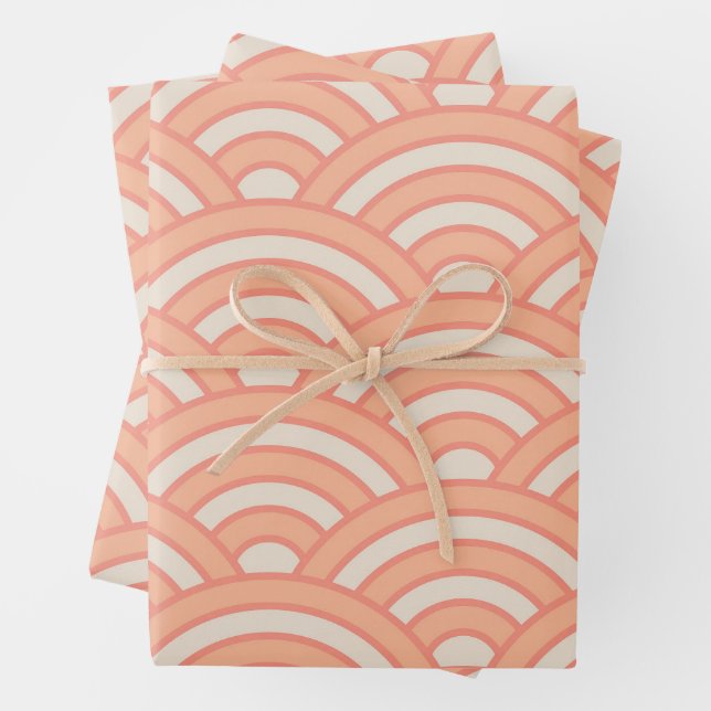 Japanische Waves Seigaiha Pattern Peach Fuzz Geschenkpapier Set (Beispiel)
