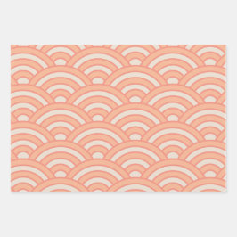 Japanische Waves Seigaiha Pattern Peach Fuzz Geschenkpapier Set