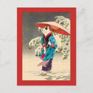 Japanische Weihnachtskatzenjause Feiertagspostkarte