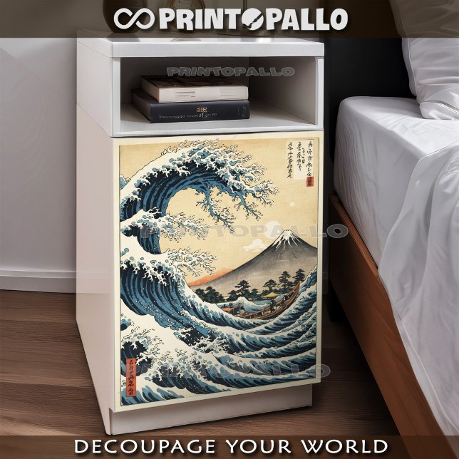 japanische Welle im Hokusai-Stil, Tinte auf Reispa Seidenpapier (Von Creator hochgeladen)