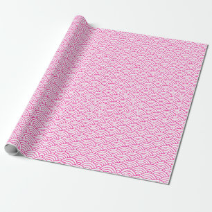 Japanische Wellen, Pink auf weißem Packpapier