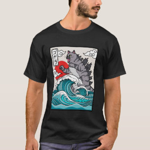 Japanische Wellenkunst Sonnenuntergang Monster Mem T-Shirt