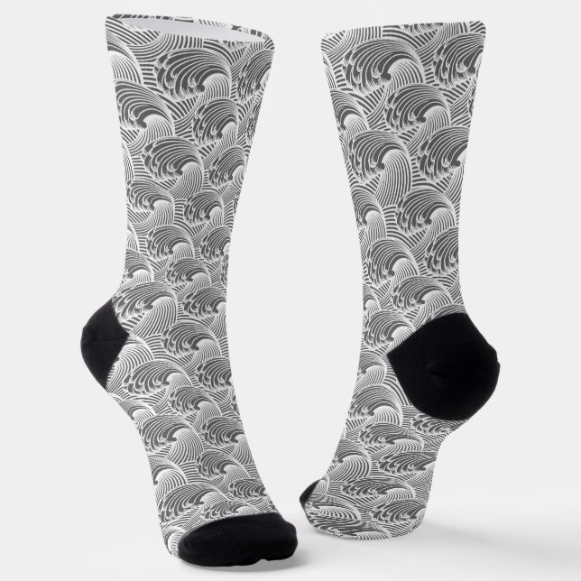 Japanische Wellenmuster grau / grau und weiß Socken (Gewinkelt)