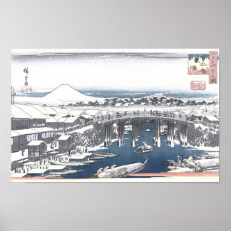 Japanische Winter-Malerei von Nihon Brücke, Tokyo Poster