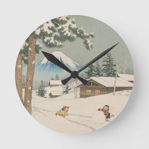 Japanische Winterlandschaft - Magnetkarte Runde Wanduhr
