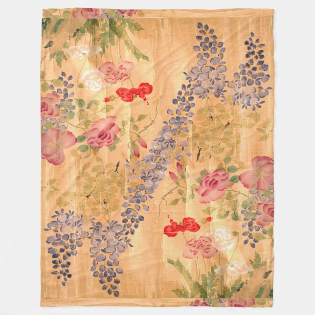 Japanische Wisteria-Rosen-Blumen-Blumengarten Fleecedecke (Vorderseite)