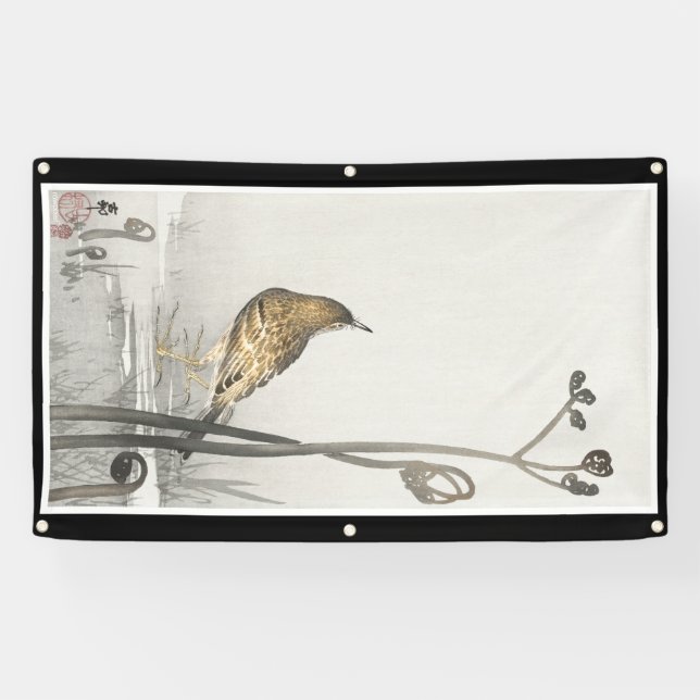 JAPANISCHE WOODBLOCK DRUCK-VOGEL Fahne Banner (Horizontal)
