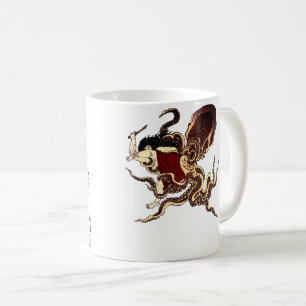 Japanischer Abalonetaucher und kämpfende Octopusse Kaffeetasse