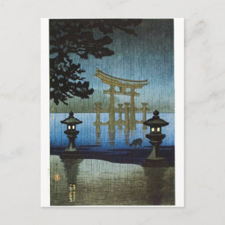 Japanischer Abend Rain Woodblock Art Ukiyo-e Postkarte