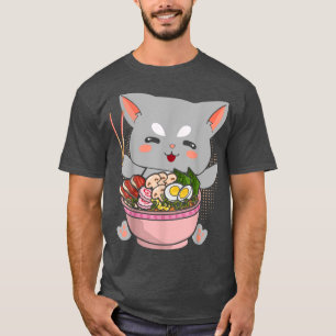 Japanischer Anime Cat Eating Ramen Noodles Otaku C T-Shirt