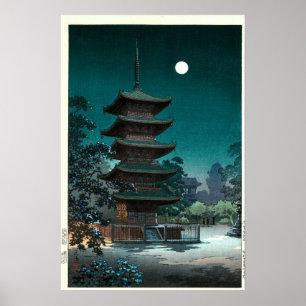 Japanischer Asakusa Kinryūzan Tempel im Mondlicht Poster