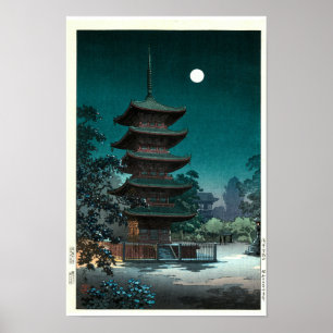 Japanischer Asakusa Kinryūzan Tempel in Mondlicht Poster