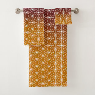 Japanischer Asanoha Traditioneller Print Burgund & Badhandtuch Set