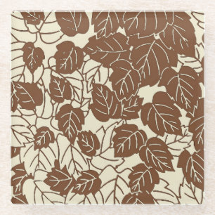Japanischer Blattdruck, Taupe-Tan und Beige Glasuntersetzer