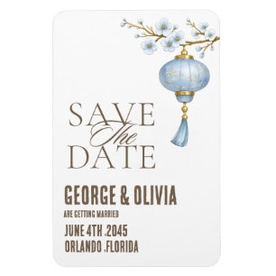 Japanischer Blue Lantern Hochzeits Save the Date M Magnet