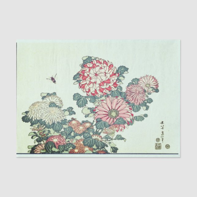 JAPANISCHER BLUMEN-DRUCK MIT BIENE Seidenpapier (Vorderseite)