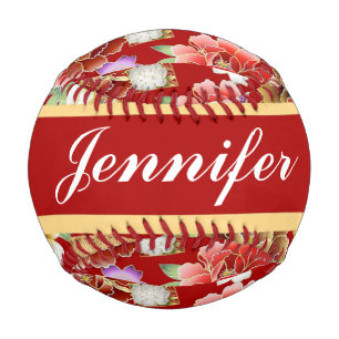 Japanischer Blumendruck in Rot Baseball