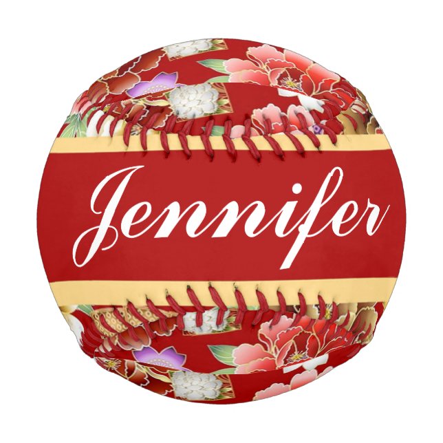 Japanischer Blumendruck in Rot Baseball (Vorderseite)