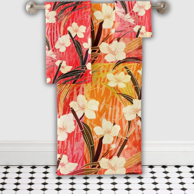 Japanischer Blumenkalk Sunset Cocktail Badhandtuch Set (Von Creator hochgeladen)