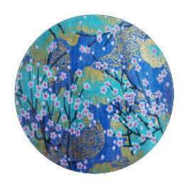 Japanischer Blumenkrebs Blossom Gold Blauer Glass Schneidebrett