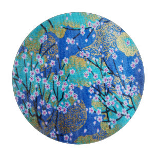 Japanischer Blumenkrebs Blossom Gold Blauer Glass Schneidebrett