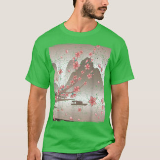 Japanischer Blütenberg Sakura Rosa Blume Kirsche T-Shirt