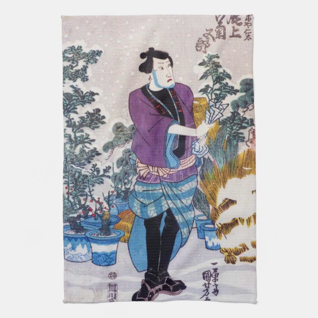 Japanischer Bonsai Master, Kuniyoshi, Ukiyo-e Geschirrtuch (Vertikal)