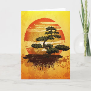 Japanischer Bonsais-Baum-Sonnenuntergang Karte