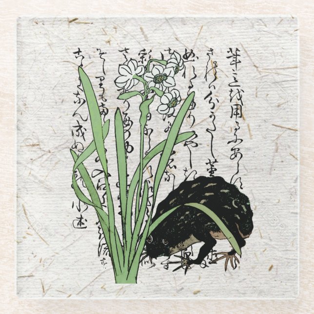 Japanischer Botanischer Frosch Toad im achtzehnten Glasuntersetzer (Vorderseite)