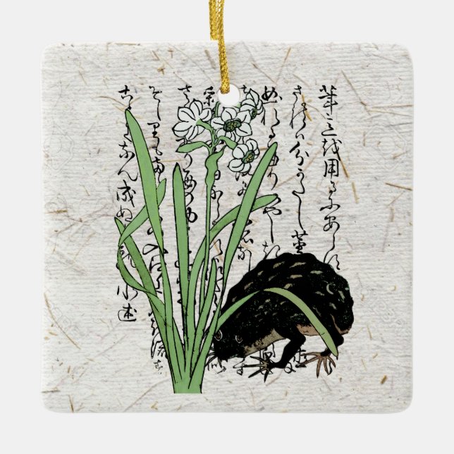 Japanischer Botanischer Frosch Toad im achtzehnten Keramikornament (Vorderseite)