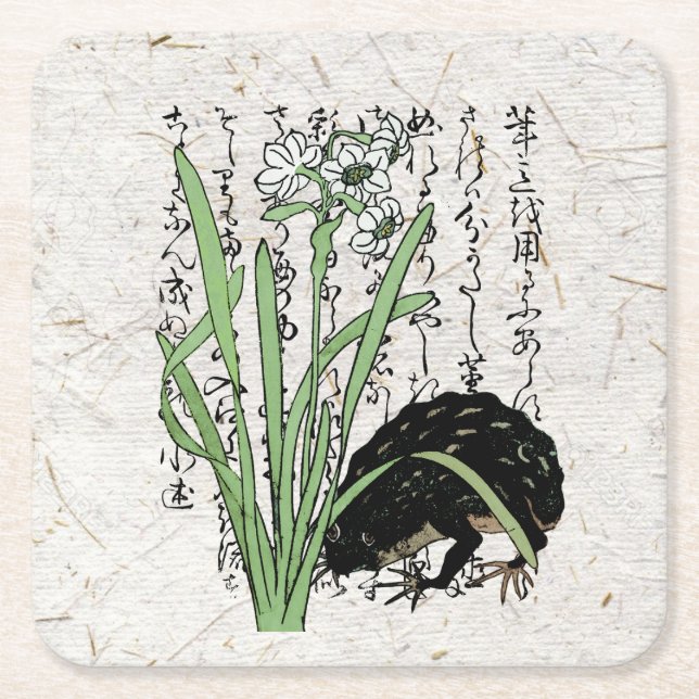 Japanischer Botanischer Frosch Toad im achtzehnten Rechteckiger Pappuntersetzer (Vorderseite)