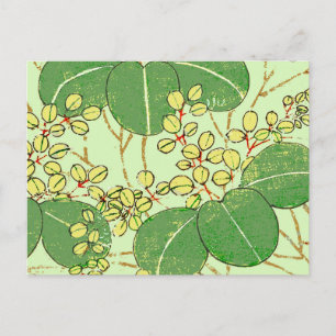 Japanischer botanischer grüner Blatt-Holzschnitt Postkarte
