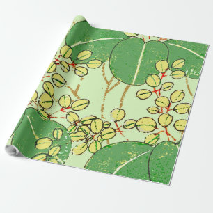 Japanischer botanischer grüner Blatt-Holzschnittdr Geschenkpapier