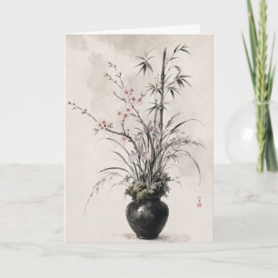 Japanischer botanischer Gruß Blumenstrauß Bambus K Karte