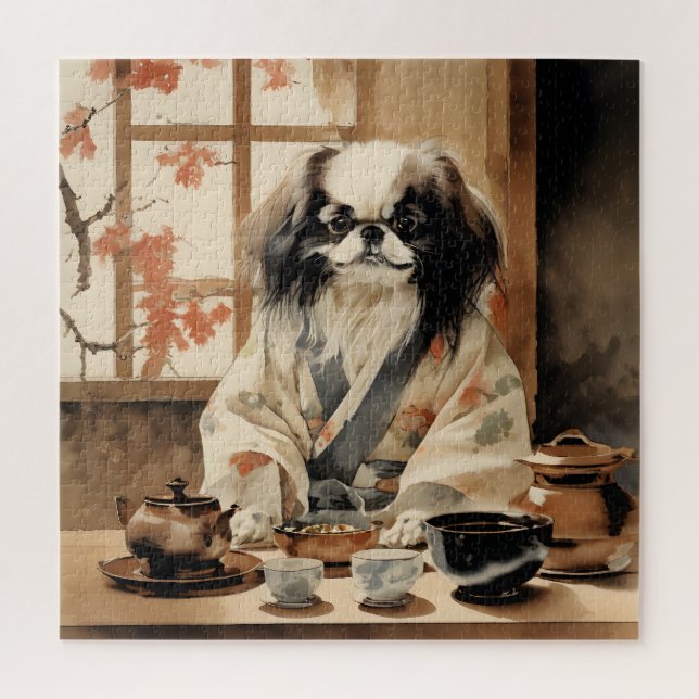 Japanischer Chin Dog Gastgeber einer Teezeremonie (Vertikal)