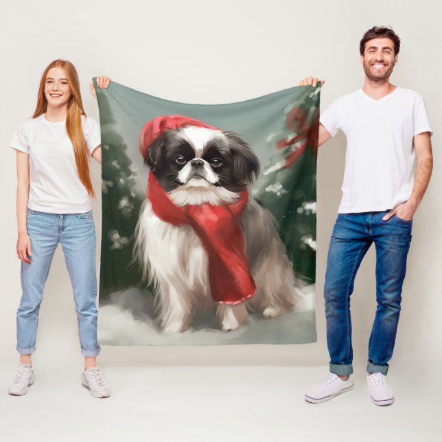 Japanischer Chin Dog in Schnee Weihnachten Fleecedecke (Beispiel)