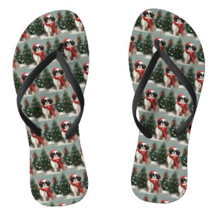 Japanischer Chin Dog in Schnee Weihnachten Flip Flops