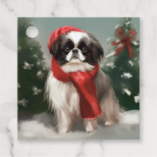 Japanischer Chin Dog in Schnee Weihnachten Geschenkanhänger
