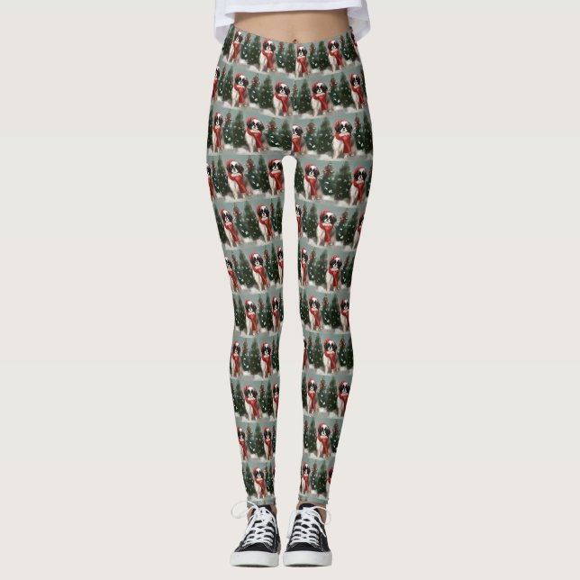 Japanischer Chin Dog in Schnee Weihnachten Leggings (Vorderseite)