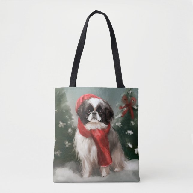 Japanischer Chin Dog in Schnee Weihnachten Tasche (Vorderseite)