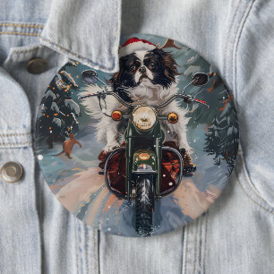 Japanischer Chin Dog Riding Motorrad Weihnachten Button