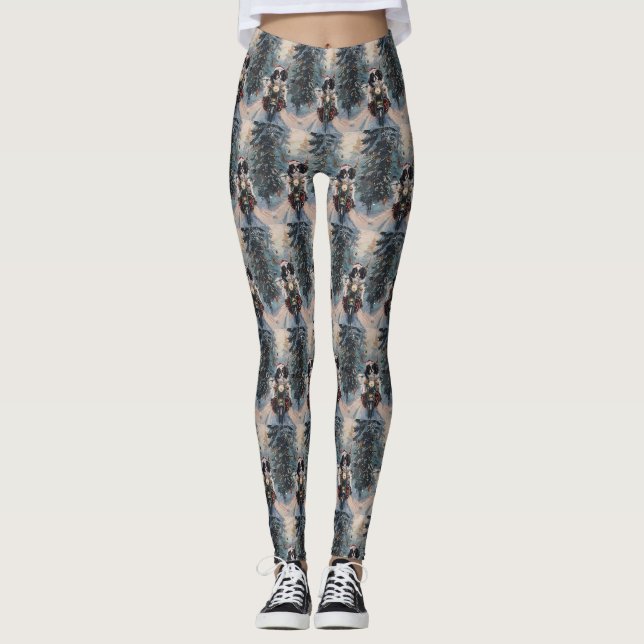 Japanischer Chin Dog Riding Motorrad Weihnachten Leggings (Vorderseite)
