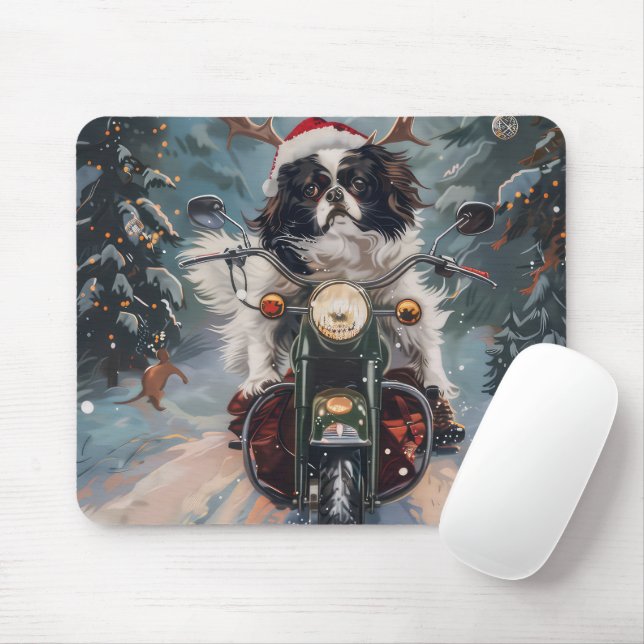 Japanischer Chin Dog Riding Motorrad Weihnachten Mousepad (Mit Mouse)