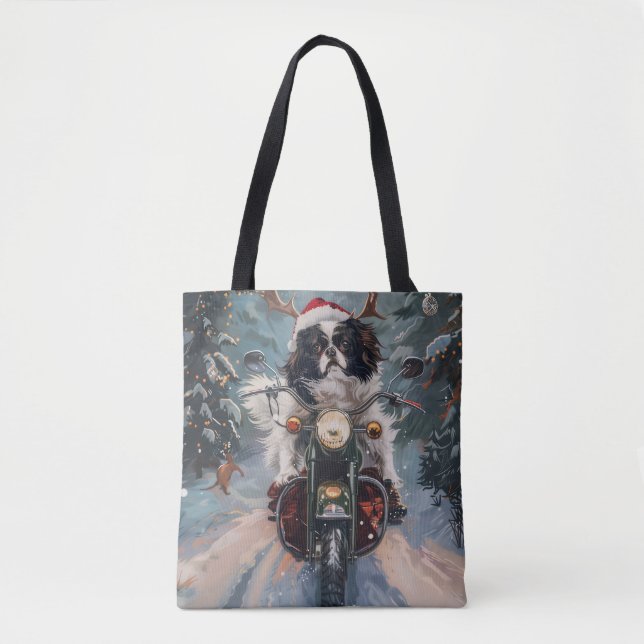 Japanischer Chin Dog Riding Motorrad Weihnachten Tasche (Vorderseite)