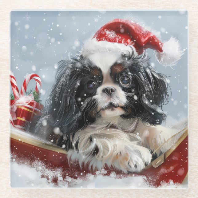 Japanischer Chin Dog Weihnachtsfest Glasuntersetzer (Vorderseite)