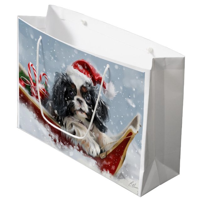 Japanischer Chin Dog Weihnachtsfest Große Geschenktüte (Vorderseite Schrägansicht)