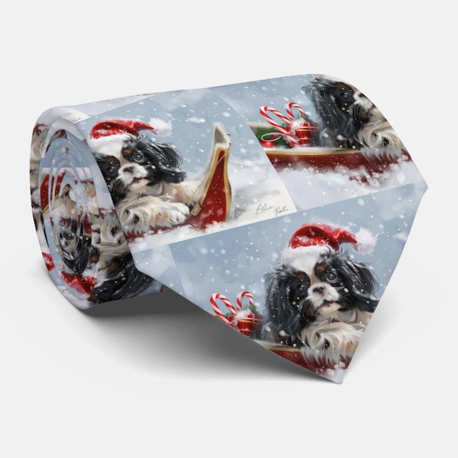 Japanischer Chin Dog Weihnachtsfest Krawatte (Gerollt)